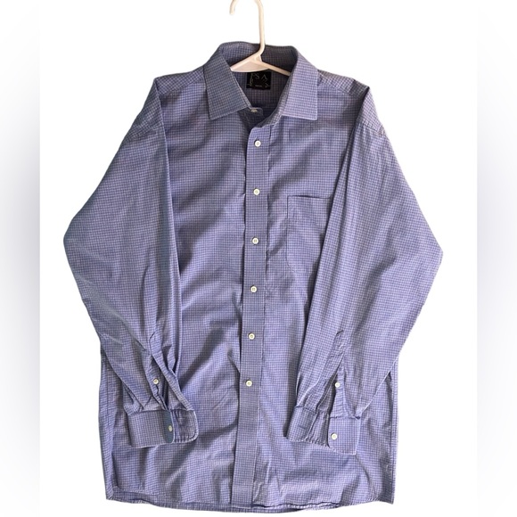 Jos A. Bank Button Down Shirt Size 15.5-32 - Fits like Men's L Blue/White Check - Picture 1 of 6